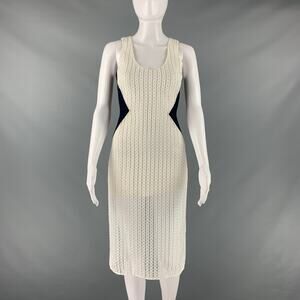 PRABAL GURUNG Size 0 White Black Polyester Sheath Midi Dress